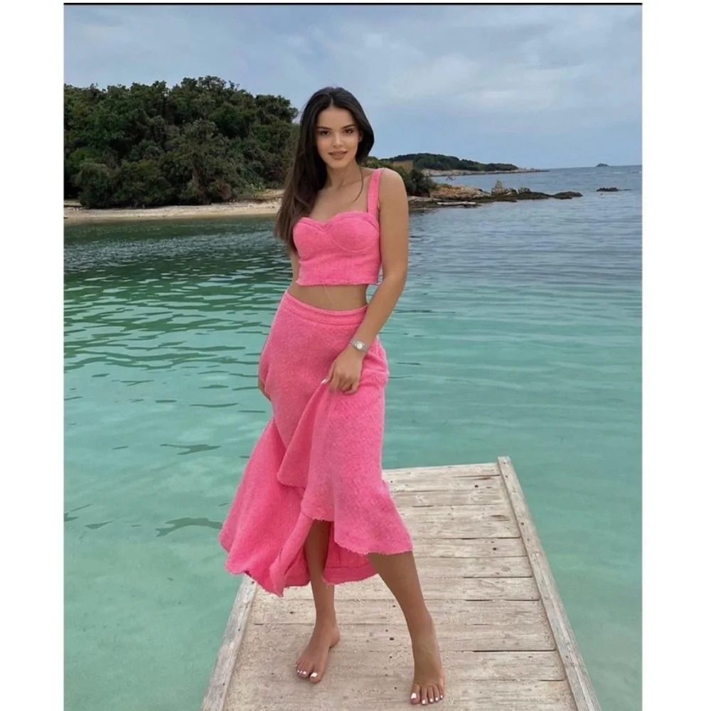 Zara textured long pink skirt